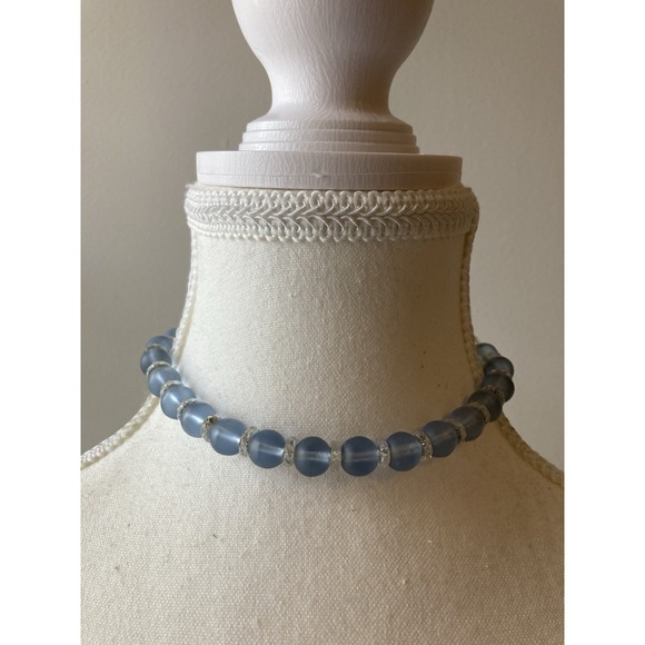 The Unbranded Brand Jewelry - Vintage Blue Frosted Glass Bead Choker Necklace Faceted Spacer Beads Small